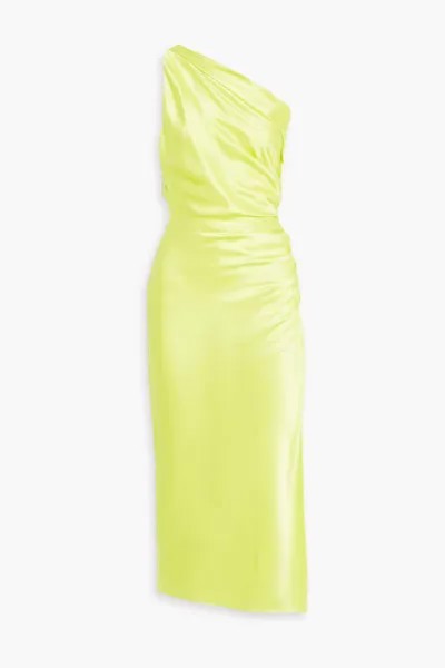 Платье мини из шелкового атласа на одно плечо со сборками Michelle Mason, шартрез