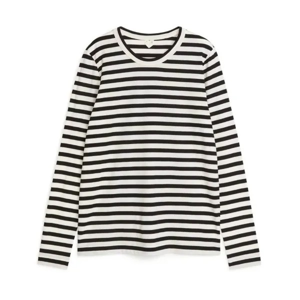 Лонгслив H&M Cotton, черный/бежевый