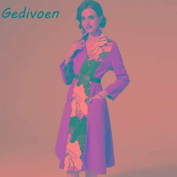 Женский плащ с принтом Gedivoen, длинное ветрозащитное пальто в стиле пэчворк, Осень-зима 2021