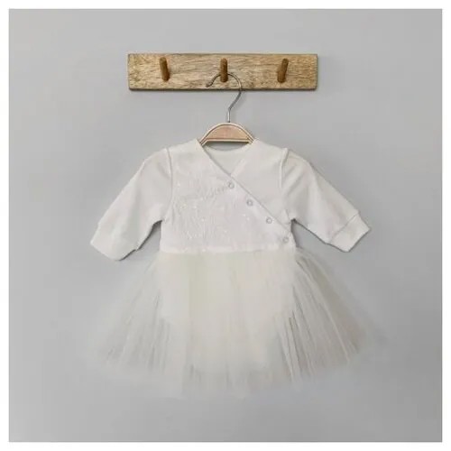 Платье-боди Littlestar, хлопок, нарядное, застежка под подгузник, размер 68, бежевый, экрю