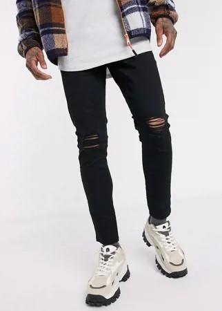 Черные джинсы скинни с рваными коленями New Look-Черный