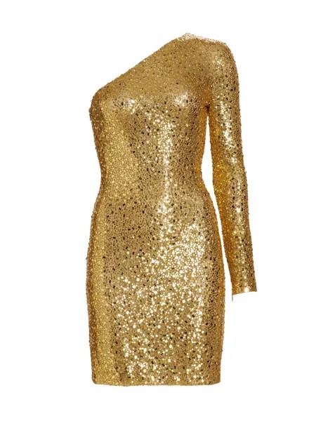 Расшитое блестками мини-платье на одно плечо Michael Kors Collection, золотой