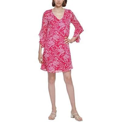 Женское прозрачное мини-платье прямого кроя с рюшами и рукавами Calvin Klein BHFO 5503