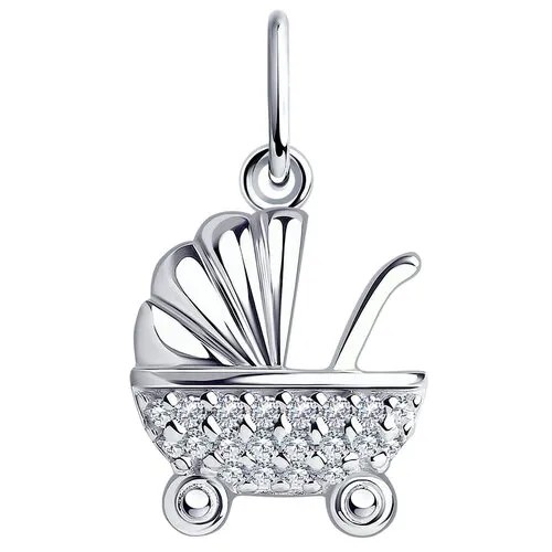 Подвеска Diamant, серебро, 925 проба, родирование, фианит, размер 1.8 см., бесцветный
