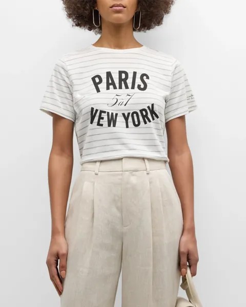 Футболка с короткими рукавами в меланжевую полоску Paris New York Cinq a Sept, цвет Ivory/Heather Grey