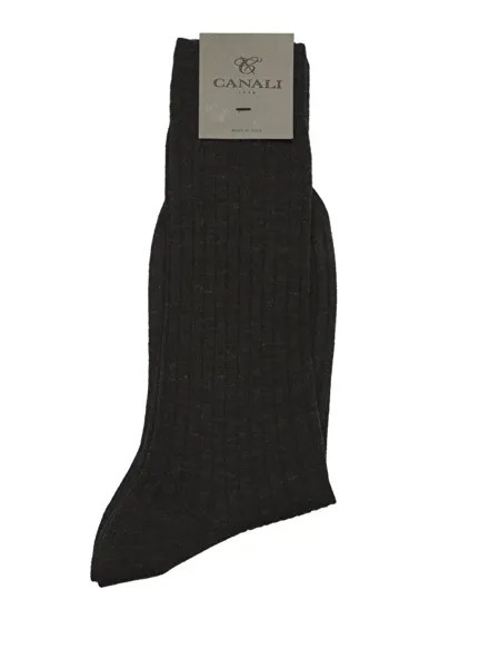 Мужские шерстяные носки в рубчик антрацитового цвета Canali