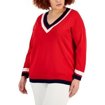 Женский свитер в полоску с v-образным вырезом Anne Klein, пуловер, рубашка плюс BHFO 5814