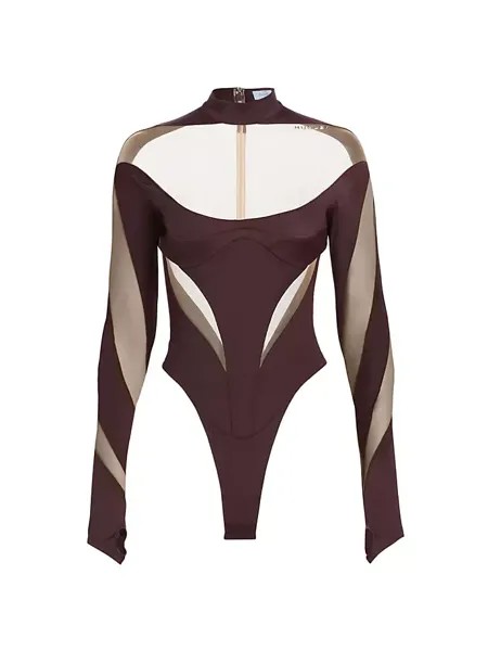 Боди Illusion с сетчатой вставкой Mugler, цвет dark raisin beige