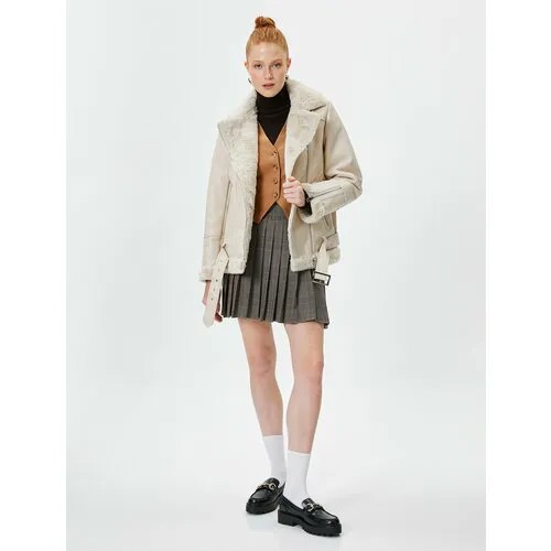 Кожаная куртка KOTON, размер 36, beige