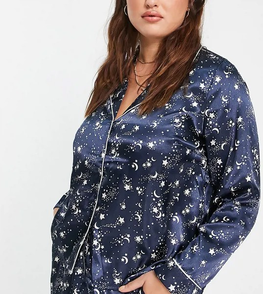 Черная рубашка с длинными рукавами и космическим принтом Vero Moda Curve – «Выбирай и комбинируй»-Разноцветный