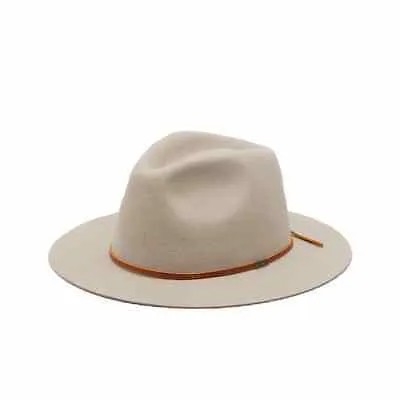 Brixton Wesley Fedora Hat (Timberwolf) Широкие поля Шерстяная фетровая кожаная кепка с ремешком