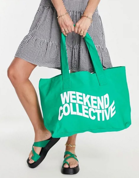 Парусиновая сумка-тоут зеленого цвета ASOS Weekend Collective-Зеленый цвет