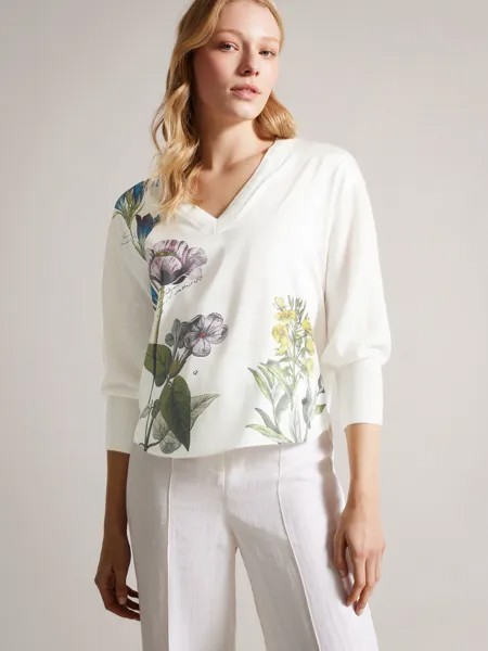 Тканый джемпер с v-образным вырезом Ted Baker Raili, белый/разноцветный