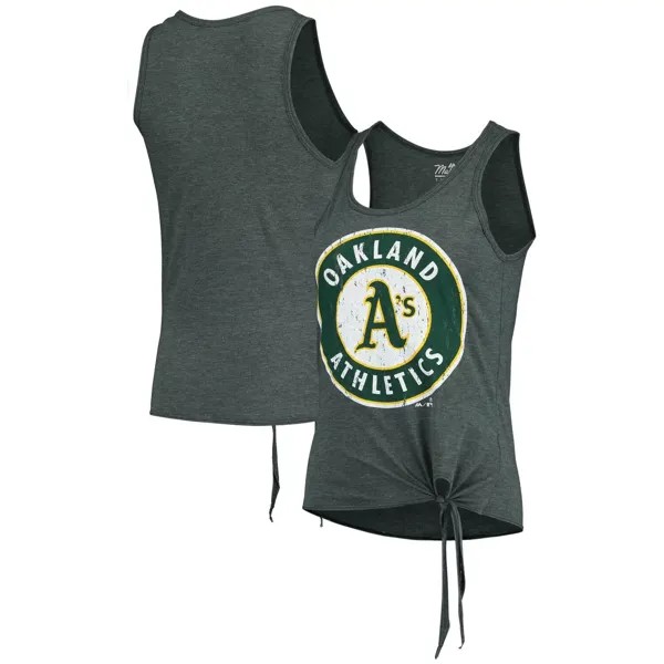 Женская майка Majestic Threads Green Oakland Athletics с овальным вырезом-борцовкой и завязками по бокам, три-смесовая майка Majestic