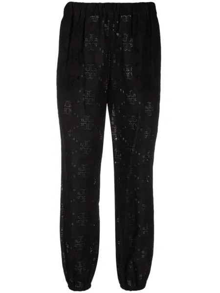Tory Burch пляжные брюки с вышивкой, черный
