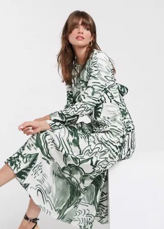 Платье миди с принтом и завязкой на спине ASOS WHITE-Серый