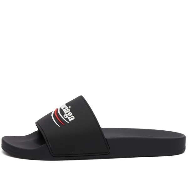 Сандалии Balenciaga Political Logo Pool Slide, цвет Black & White & Red