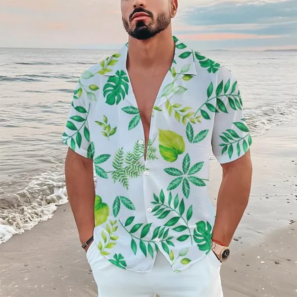 Мужская пляжная рубашка с гавайским цветочным принтом