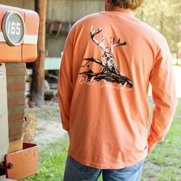 Мужская футболка с длинным рукавом Vintage Deer Skull And Tree Print Work Sweatshirt