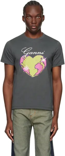 Серая футболка с непринужденным сердечком Ganni