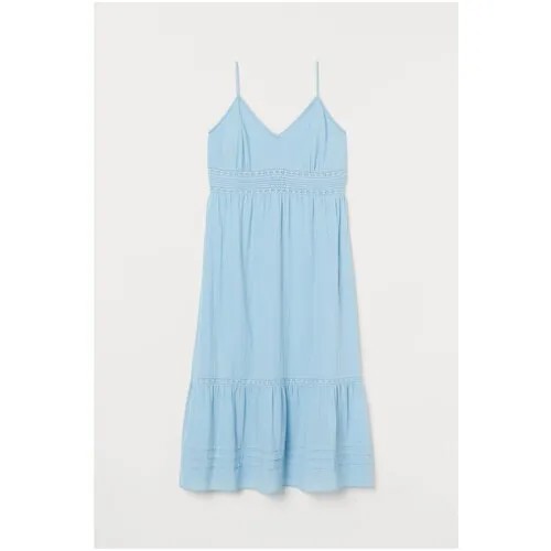 Платье H&M, хлопок, повседневное, свободный силуэт, макси, размер 3XL, голубой, синий