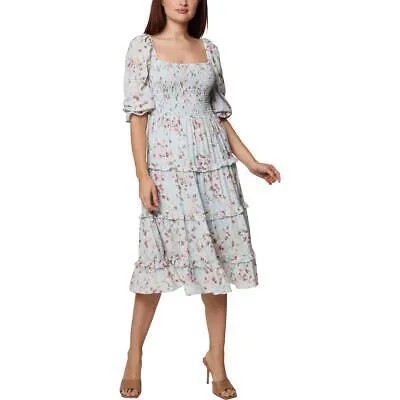 Женское многоуровневое платье миди с пышными рукавами и оборками BCBGeneration с цветочным принтом