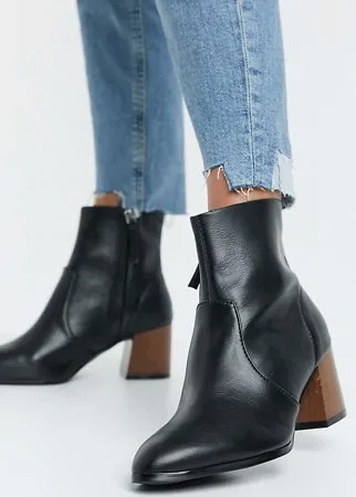 Черные ботинки ASOS DESIGN на расклешенном каблуке под дерево, для широкой стопы-Черный