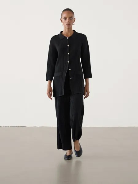 Прямые трикотажные брюки со сборками Massimo Dutti, черный