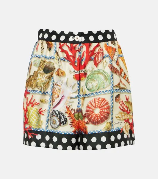 Шорты из шелкового атласа с принтом-капри Dolce&Gabbana, мультиколор