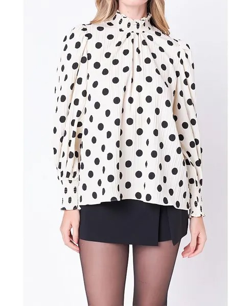 Женская блузка в горошек со свободным воротником English Factory, слоновая кость/кремовый
