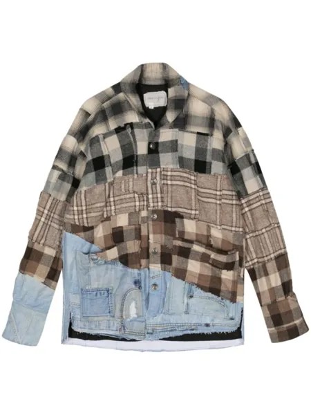 Greg Lauren клетчатая куртка-рубашка в технике пэчворк, нейтральный цвет