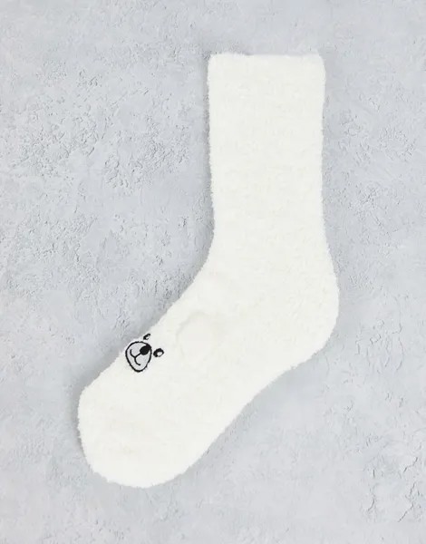 Уютные носки с ушками и принтом полярного мишки в новогодней подарочной упаковке Loungeable-Белый