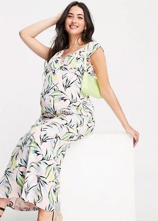 Платье макси из органического хлопка для кормления с принтом пальмовых листьев Mamalicious Maternity-Multi