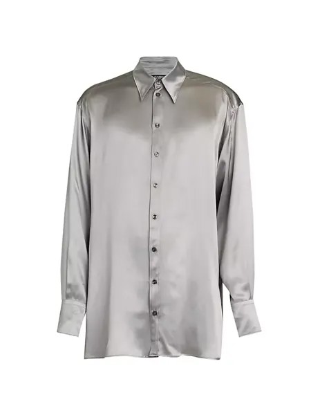 Широкая шелковая рубашка на пуговицах спереди Dolce&Gabbana, цвет silver