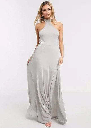Серебристое платье макси с халтером Lioness-Серебристый