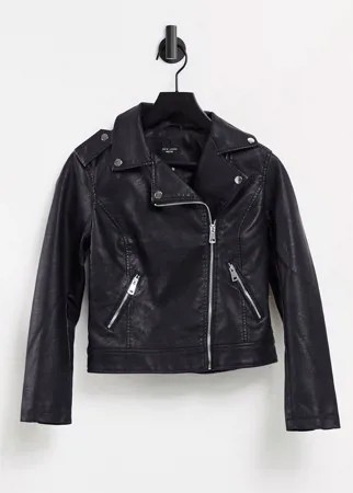 Черная байкерская куртка из искусственной кожи New Look-Черный цвет