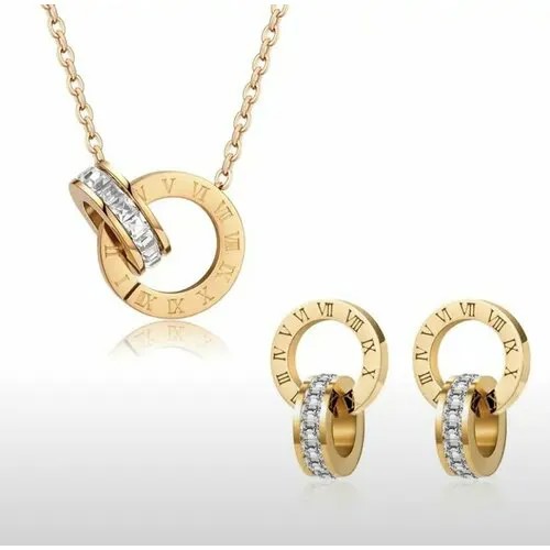 Комплект бижутерии Золотой комплект из подвески и серёжек в стиле Bulgari: цепь, кристалл, золотой