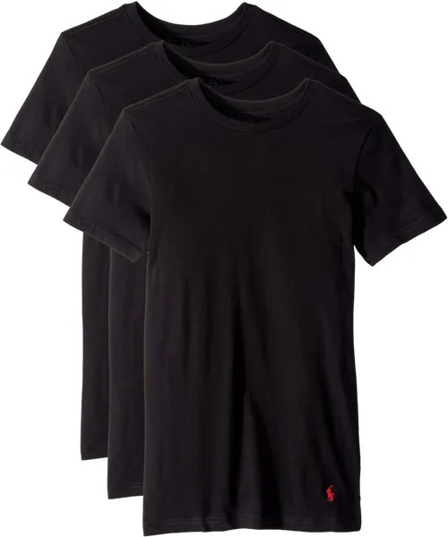 Футболка Polo Ralph Lauren Slim Fit w/ Wicking 3-Pack Crew Undershirts, цвет Black/RL2000 Red Pony Print
