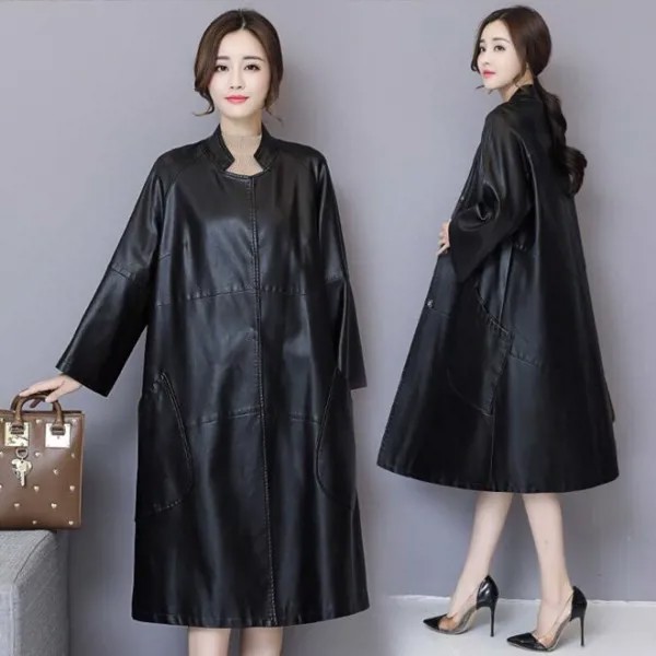 Новинка Весна 2023 женская кожаная куртка пальто средней длины Корейская свободная Ветровка из овчины женская модная верхняя одежда модные куртки