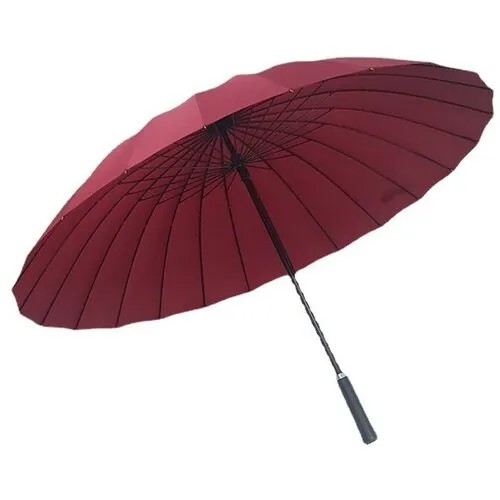 Зонт-трость механика, 2 сложения, купол 120 см., 24 спиц, ручка натуральная кожа, система «антиветер», чехол в комплекте, бордовый