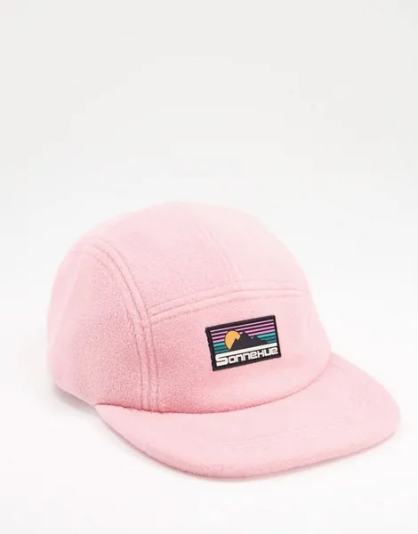 Розовая флисовая 5-панельная кепка с ремешком и логотипом-нашивкой ASOS DESIGN-Розовый цвет