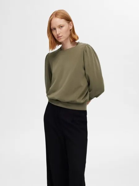 Блуза SELECTED FEMME locker geschnitten Rundhalsausschnitt, оливковый