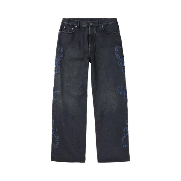 Джинсы Off-White Natlover Distressed Straight Leg Jeans, синий