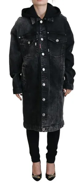 DSQUARED2 Куртка-блейзер, черная, стираная, с капюшоном, женская длинная джинсовая куртка IT38/US4/XS 1340 долларов США