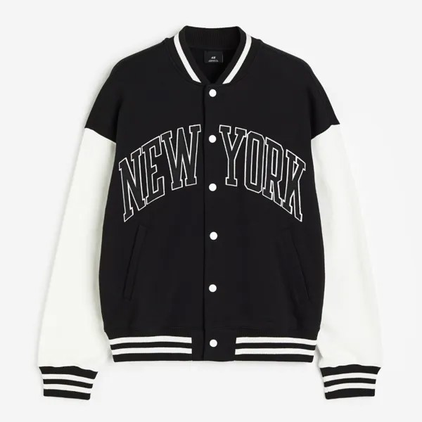 Бейсбольная куртка H&M Oversized Fit New York, черный