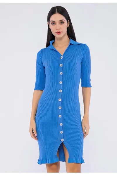 Платье в рубчик тонкой вязки Giorgio Di Mare, синий