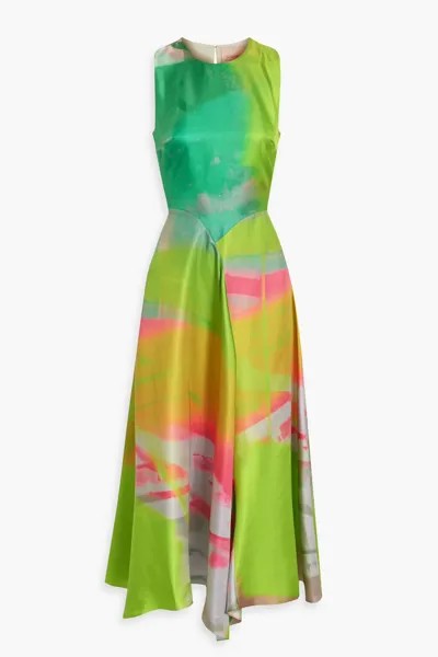 Платье миди из шелкового атласа с принтом Roksanda, зеленый лайм