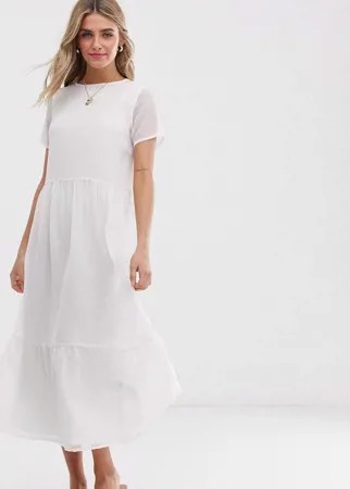 Свободное фактурное платье макси Pieces-Белый