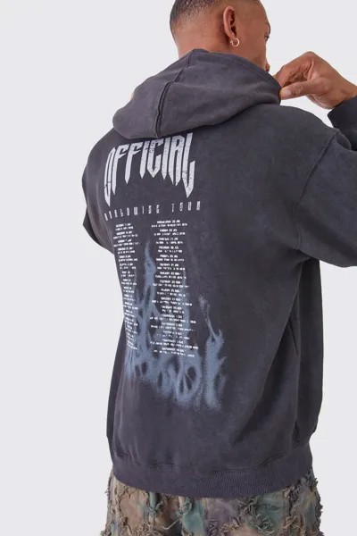 Толстовка оверсайз с графическим рисунком Acid Wash boohooMAN, черный
