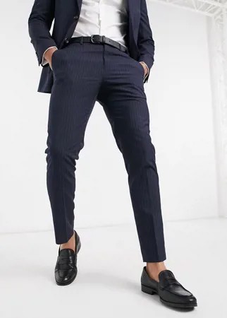 Темно-синие узкие брюки в тонкую полоску Burton Menswear-Темно-синий